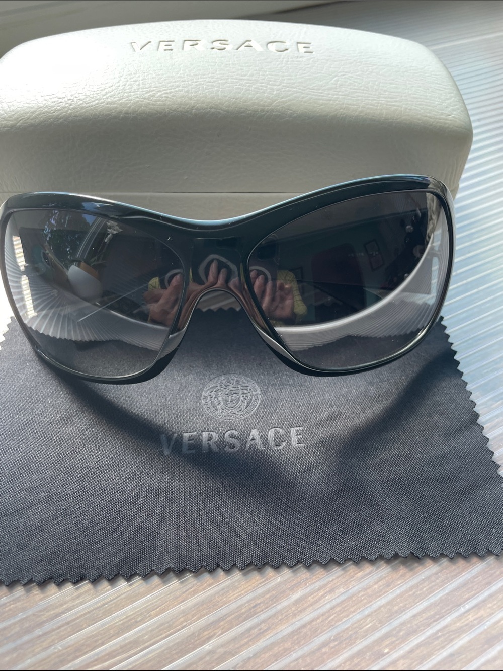 Versace Black Sunglasses with Silver Medusa Plaque
